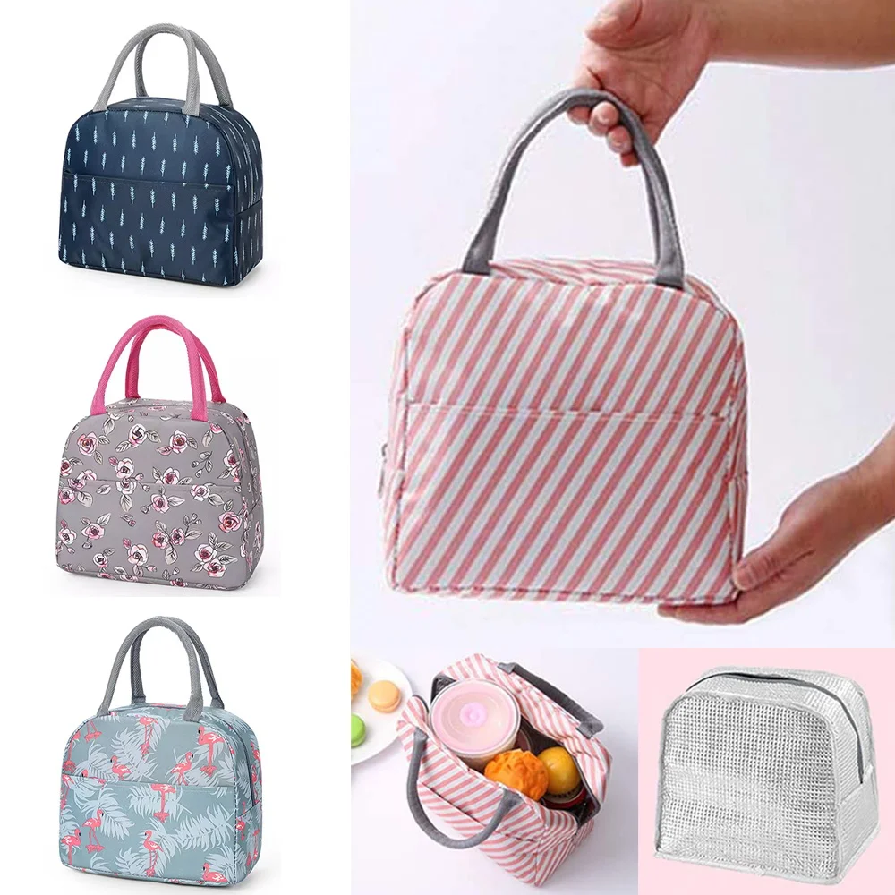 

Thermal Lunch Carry Bag Portable Insulated Bags Women Children School Trip Lunch Picnic Dinner Cooler Food Canvas Leaf Handbags