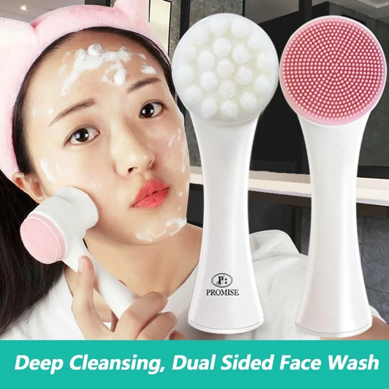 

Silica Gel Facial Brush Double Sided Facial Cleanser Blackhead Removing Product Pore Cleaner Exfoliating Facial Brush Face