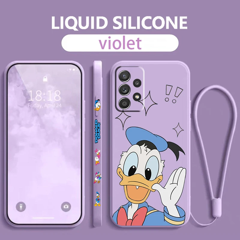 

Disney Donald Duck Cute Phone Case For Samsung Galaxy A73 A53 A33 A52 A32 A71 A51 A21S A03S 4G 5G Liquid Left Rope Cover Fundas
