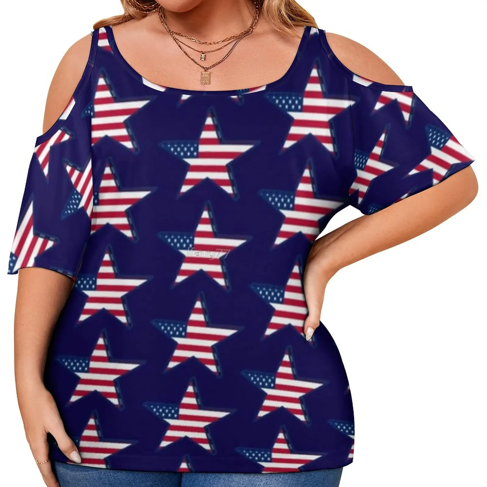 

USA American Flag T-Shirt Star Print Patriotic Trendy T-Shirts Short Sleeve Graphic Tshirt Women Street Style Clothing Plus Size
