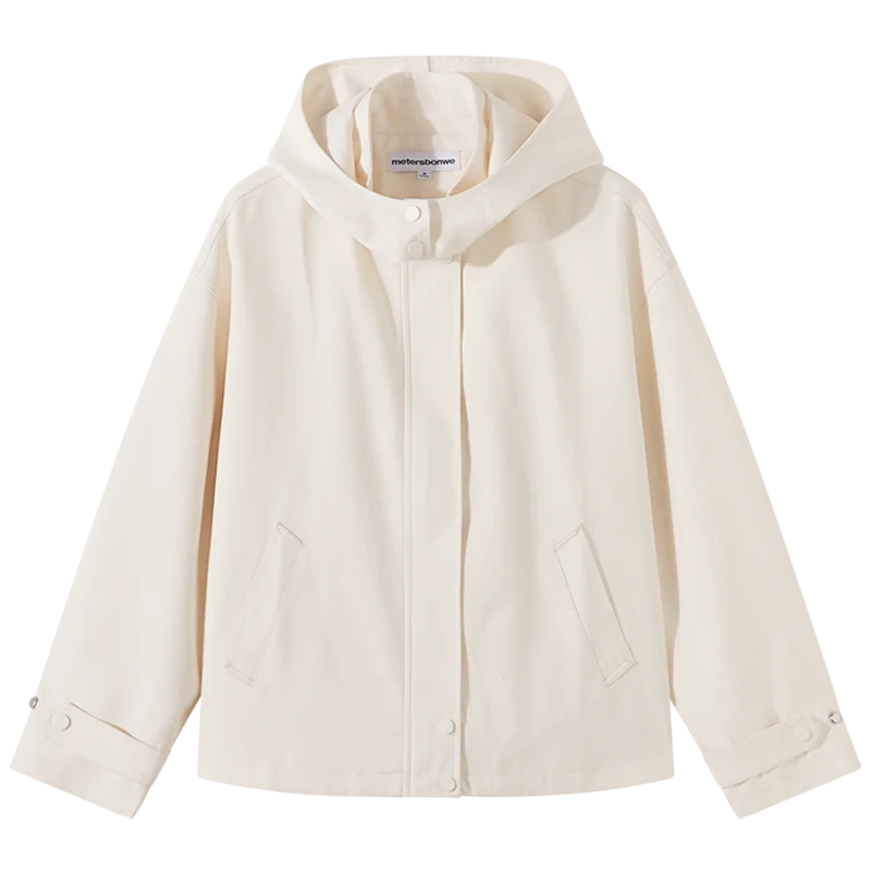 Metersbonwe-Женская короткая свободная базовая ветровка со съемным капюшоном