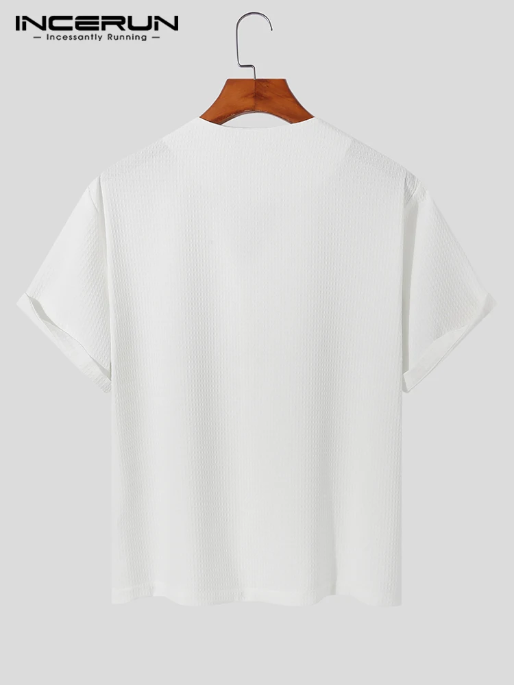 INCERUN Top 2022 Handsome New Men Short Sleeve Button Shirts Button Casual Streetwear Male Solid Comfortable Pocket Blouse S-5XL