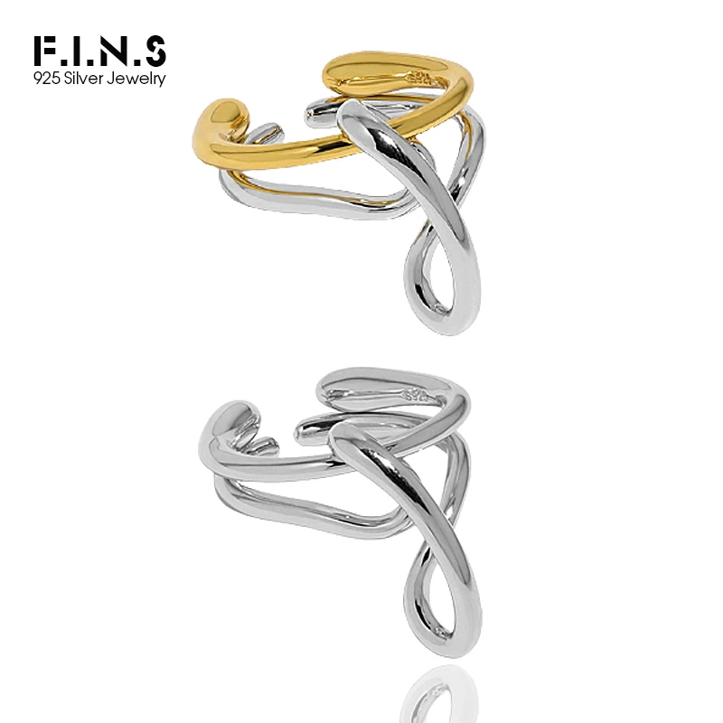

F.I.N.S Minimalist Handmade Crossed Double-Layer S925 Sterling Silver Open Ring Detachable Smooth Resizable Rings for Women GIft
