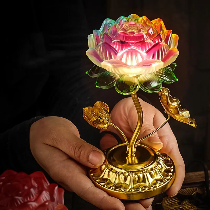 

Светильник в виде цветного лотоса, подключаемый Электрический светильник для украшения семейного помещения, цветные глазурованные светодиодные светильники, дизайнерское предложение