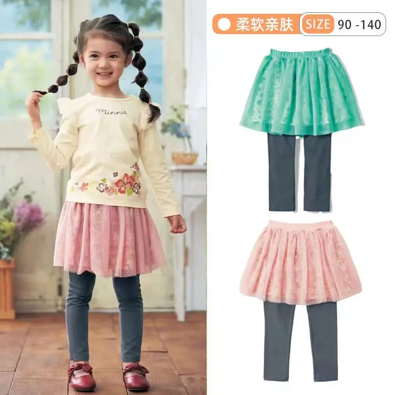 

2023 Spring and Autumn Girls' Culottes Fake 2-piece Gauze Skirt Leggings Cotton Children's Pants Baby Girl One-piece Culottes