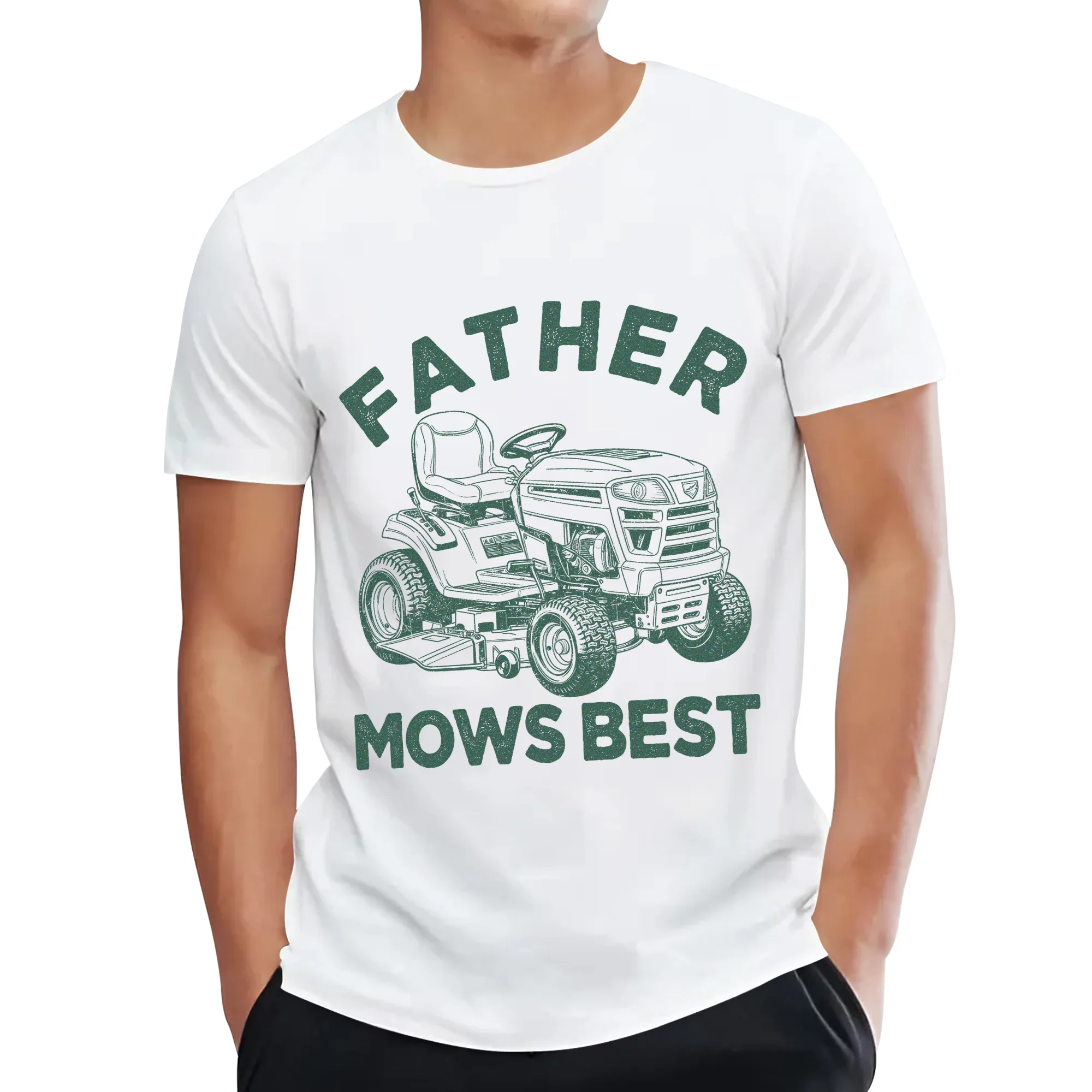 Фото Футболки с ретро-принтом грузовиков, футболка с надписью «Father Mows Best», мужские повседневные футболки с коротким рукавом, забавная футболка для папы, подарки для папы, летняя футболка №1