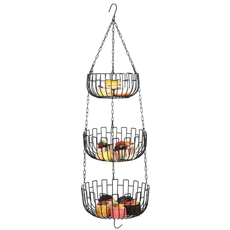 

3 Tier Hangings Basket Fruit Vegetable Storage Basket Heavy Duty Metal Wire Baskets Detachable Tiered Fruit Holder For Kitchen