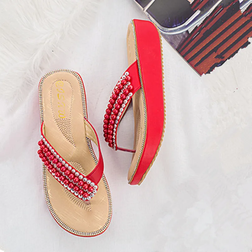 Plus Size 41 42 Solid Outside Womans Slides Wedges Casual Sandals Thick Platform Female Flip Flops Summer Beach Women Slippers