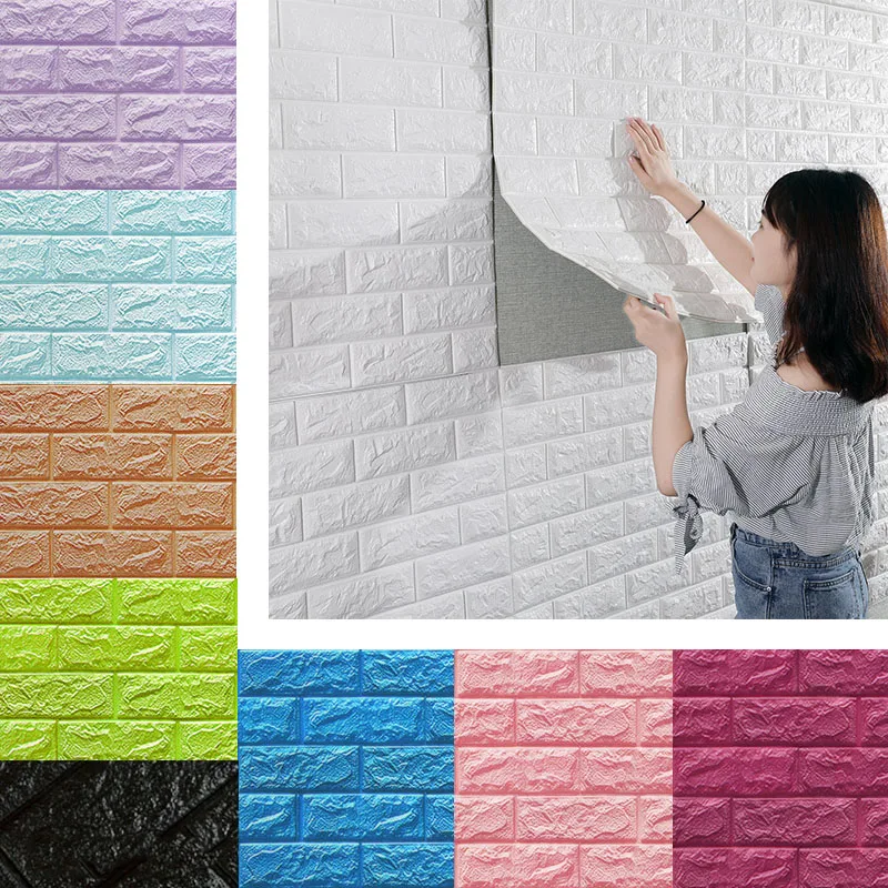 

3D Embossed Self Adhesive Brick Wall Sticker DIY PE Foam Wallpaper Panel Bedroom Living Room Decal Room Decoration Brick Wall