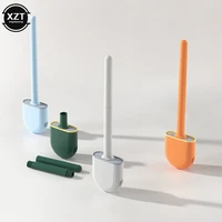 breathable wc toilet brush water leak proof with base silicone flat head flexible soft bristles brush with quick drying holder