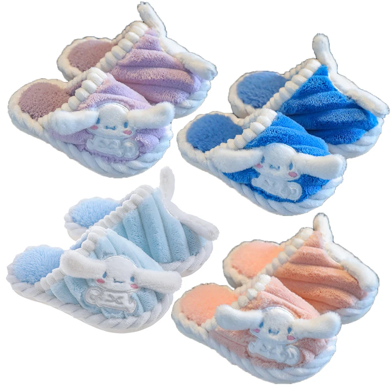 

Шлепанцы Sanrios Cinnamoroll для родителей и детей, хлопок, для девочек, в форме сердца, домашние тапочки, милая Нескользящая теплая плюшевая обувь дл...