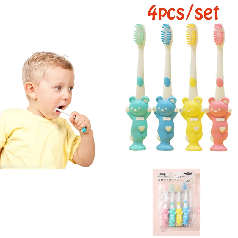 

4PCS Kids Toothbrush Set Children Teeth Deep Cleaning Cute Shape Resuable Portable Soft FIbers Bristle Kid Dental Oral Care Kit