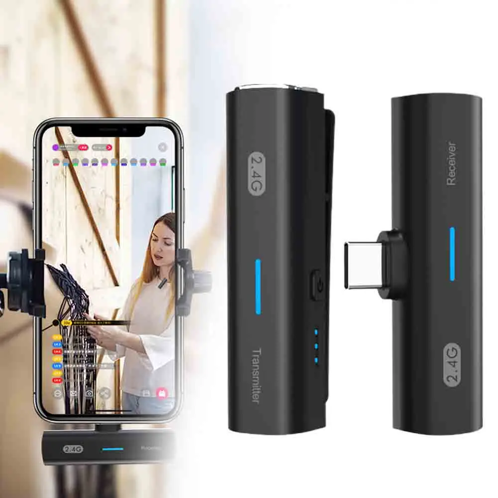 

2.4G Mini Mic Wireless Lavalier Microphone Video Recording 360 Full Pointing Pick Up For Type-C Phone Live 50M Transmission