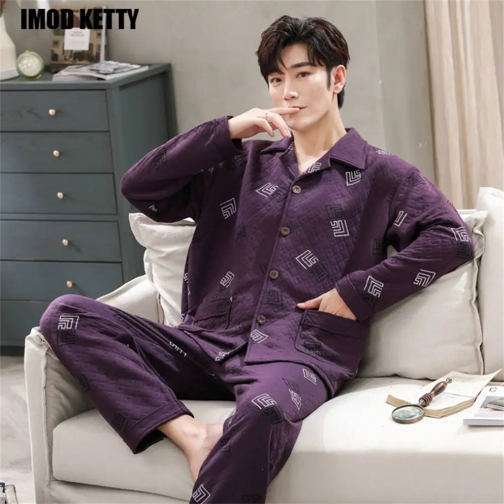 Winter Flannel Pajamas Trendyol Hooded Sleepwear Thickening 3-layer Cotton Pajamas for Men Loose Home Wear Men's Pajama Sets
