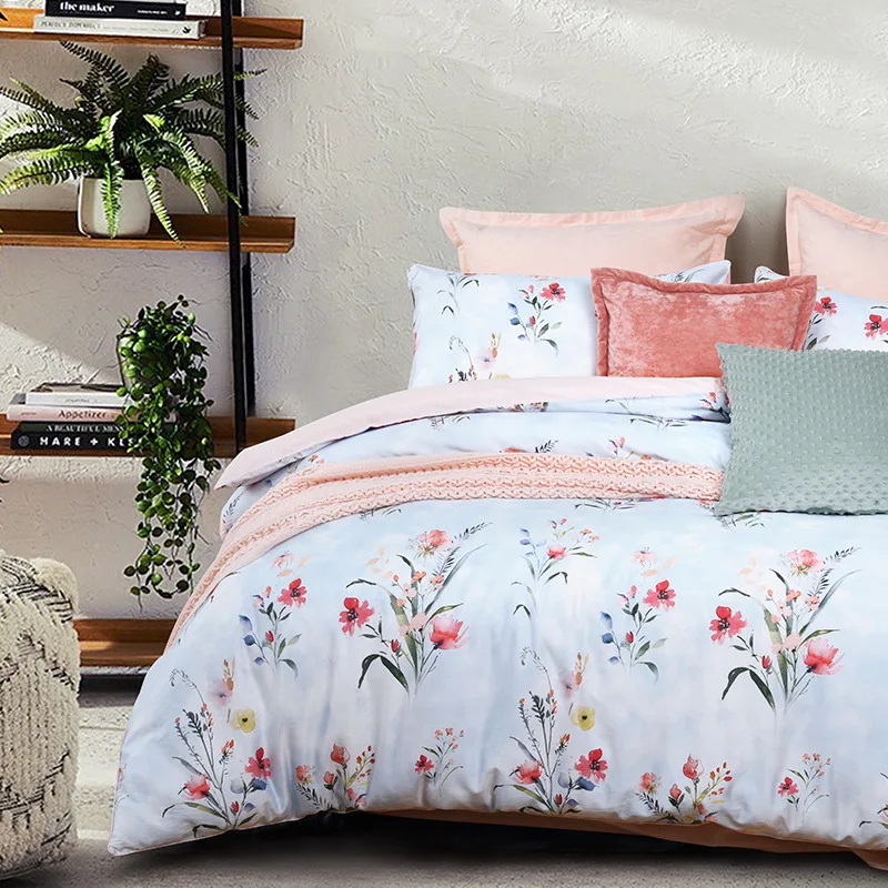 

Floral Print Sateen Classic Bedding Set Duvet Cover King Size Bedding Kit Plant Pattern Bed Sheet Cover Pillowcase Bed Linens