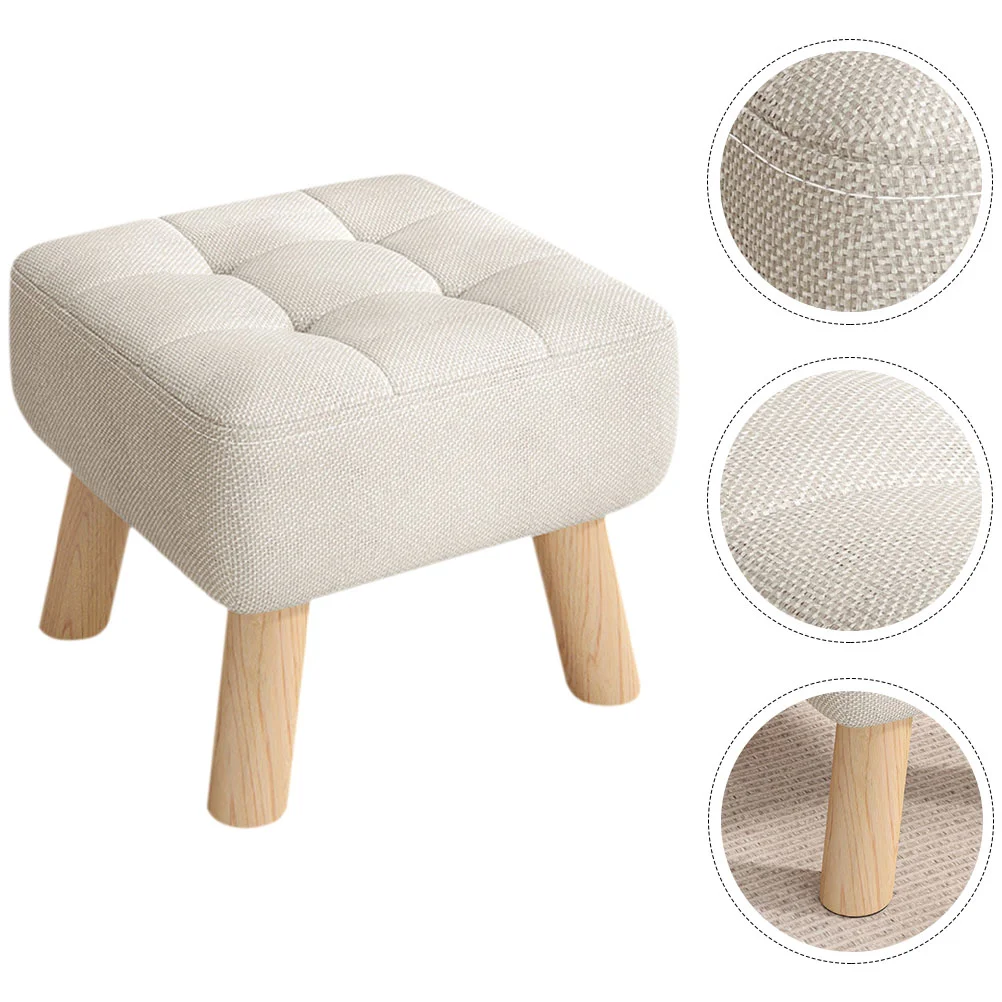 

Velvet Ottoman Bathroom Portable Wooden Children Anti-skid Kids Padded Stools Upholstered Household Low Small Solid Wood Cloth
