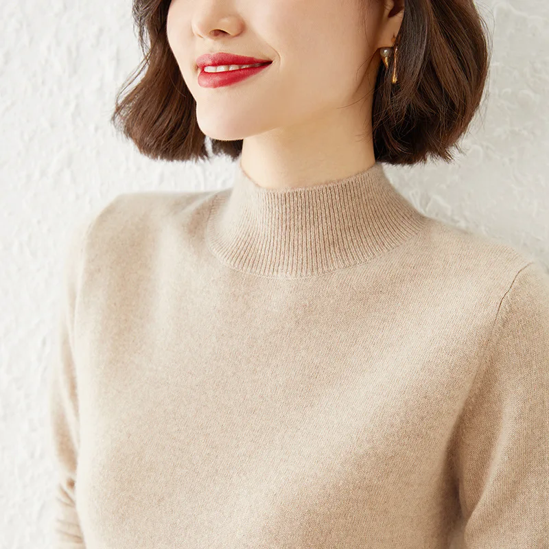 

Fall/Winter 2021 new semi-turtleneck cardigan for women with a thick sweater base shirt simple oversize knit short
