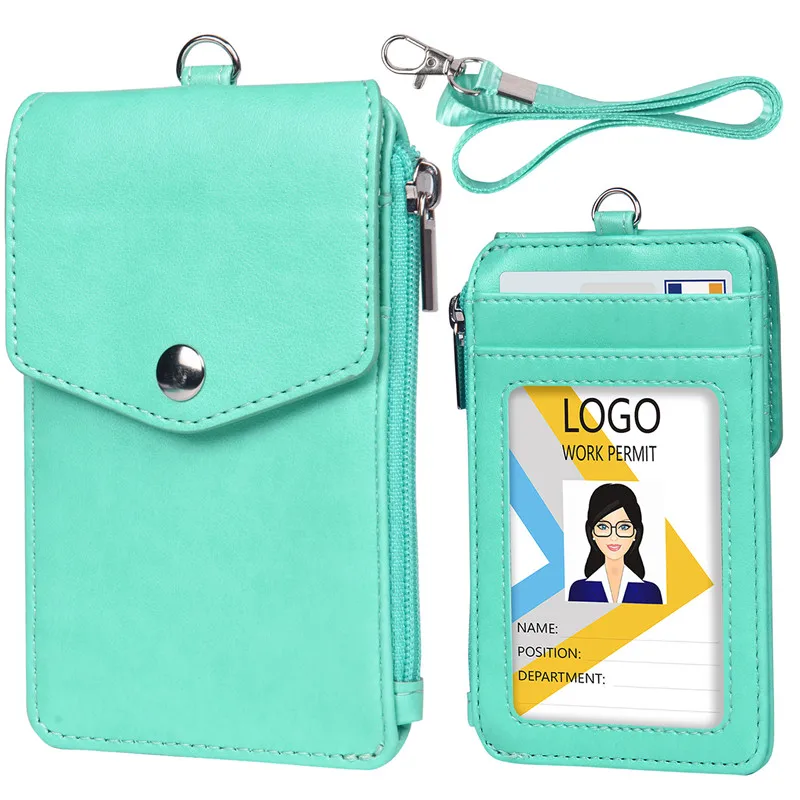 

1PC Women Men Work Credit Card Holder Wallet with Neck Strap Zipper Hasp Student Staff ID Card Bus Card Storage Purse