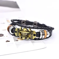 anime one piece luffy skull bracelet mens brown weave leather bracelet friendship bangles jewelry accessorie friends gift