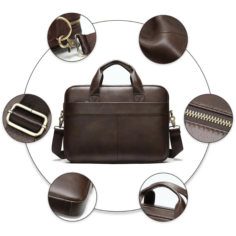 Retro Leather Handbag Men's Horizontal Large-capacity Messenger Briefcase First Layer Cowhide Business Computer Bag