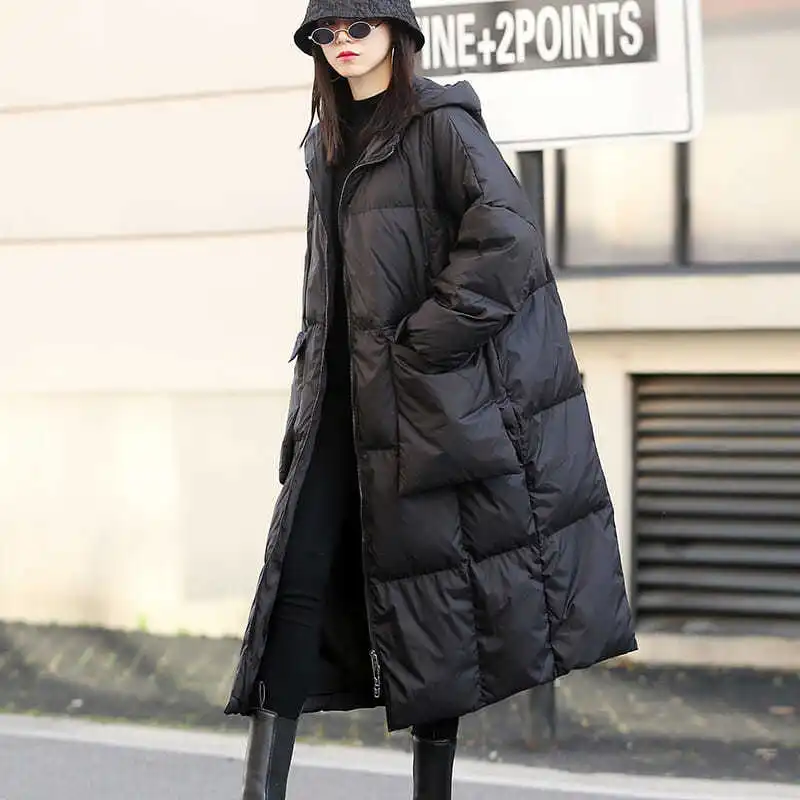 Winter New Long Loose Down Cotton Coats Women Solid Dooded Thicken Warm Padded Jacket Female Clothing Korean Fashion Tops Parkas