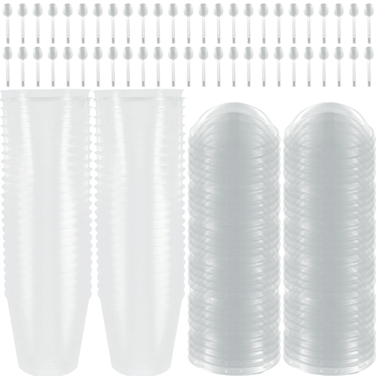 

50 шт., прозрачные десертные чашки с 50 ложками и 50 крышками, 200 мл