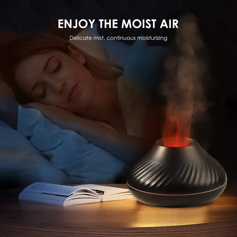 Flame Aroma Diffuser Air Humidifier Essential Oil Diffuser Mist Maker With Colorful Night Lamp Office Desktop Bedroom Fragrance