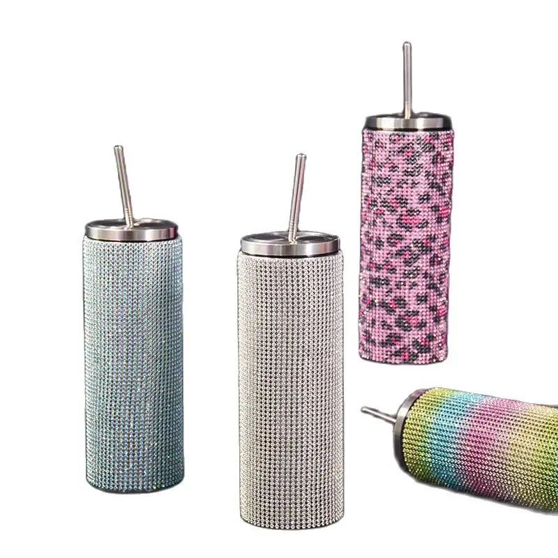 

Новинка, 7 унций/500 мл, сияющий Алмазный термос, бутылки из нержавеющей стали, чашка для холодных напитков с соломинкой, портативная кружка дл...