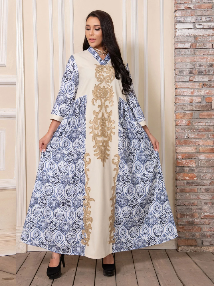 

Летнее мусульманское платье-абайя в марокканском стиле для женщин, индийская, Дубайская, Арабская абайя с блестками, Турция, блестящее платье, длинное платье