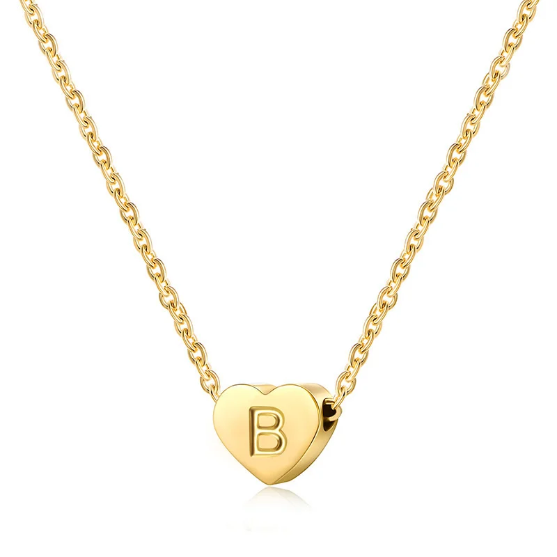

Fashionable And Minimalist Stainless Steel Necklace, Female Love Letter, Steel Titanium Peach Heart Shaped Pendant, Collarbone