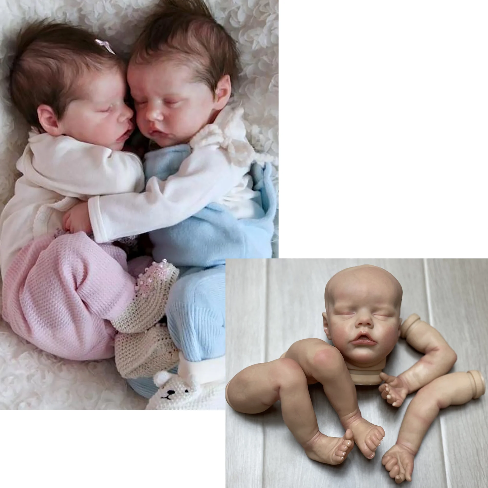 16 Inch Twins B and A Bebe Painted Reborn Kits Handmade Soft Vinyl Unassembly Reborn Doll With Cltoh Body