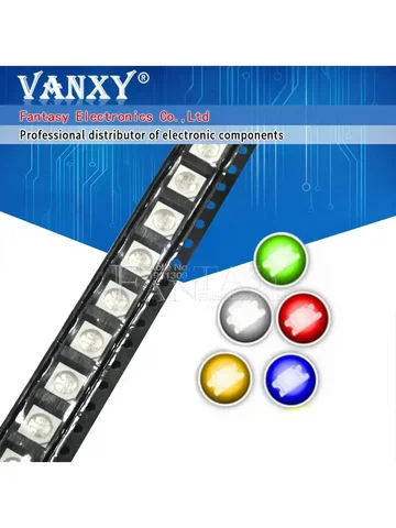 100 шт. белые, синие, зеленые, красные, желтые светодиодные диоды 5050 SMD