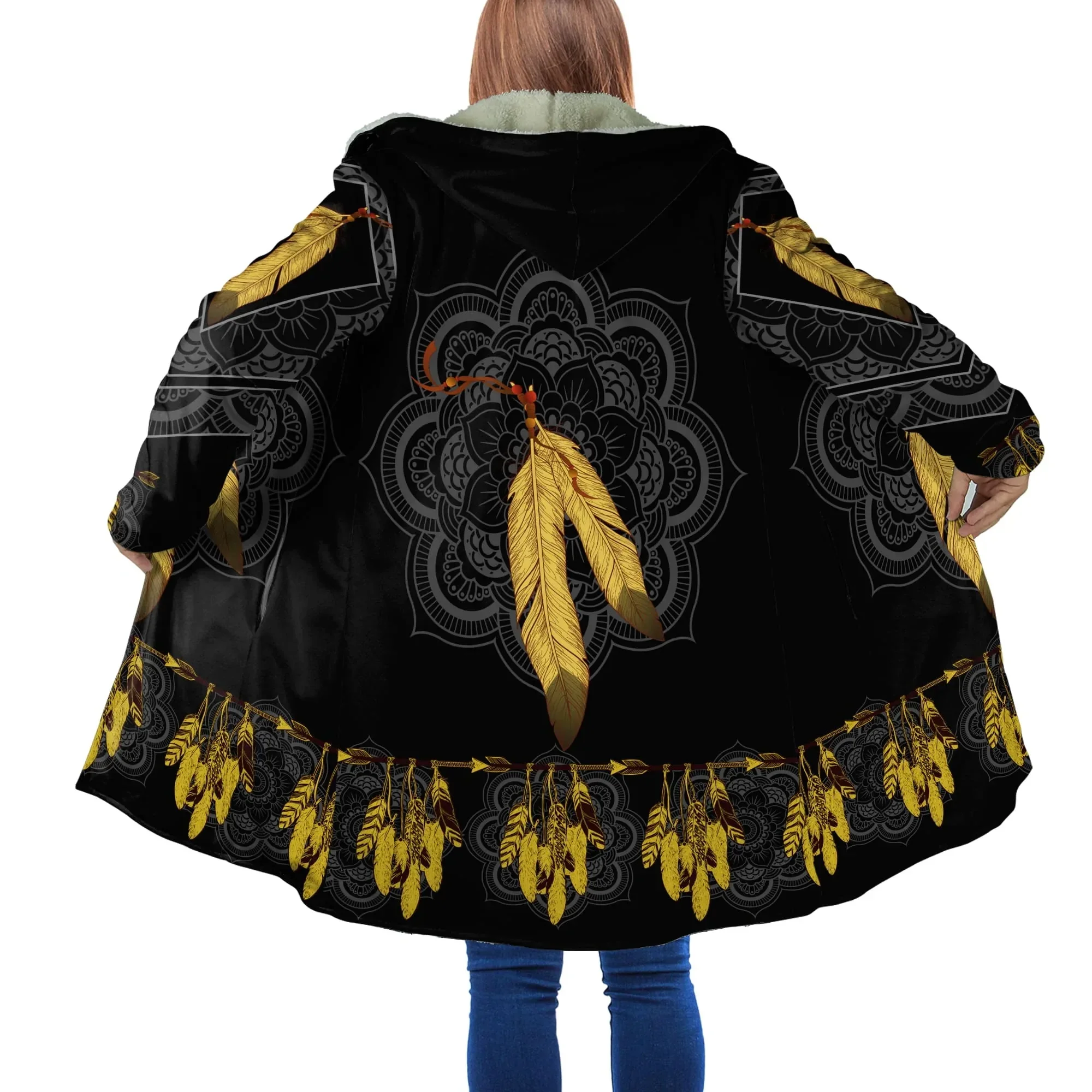 Мужская зимняя накидка с капюшоном модная Толстая шерстяная 3D принтом Уличная