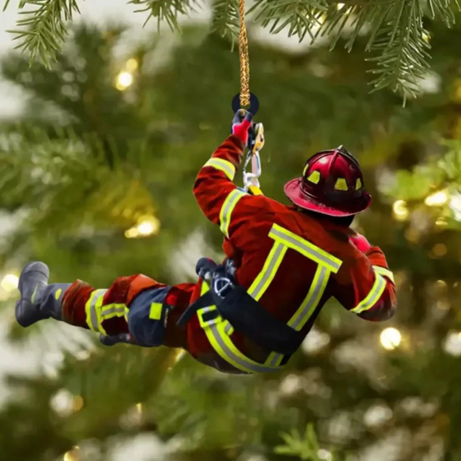 Creative Firefighter Fireman Pendant Ornament Keychain Personalized Christmas Tree Home Decoration Wooden Firefighter Decoration