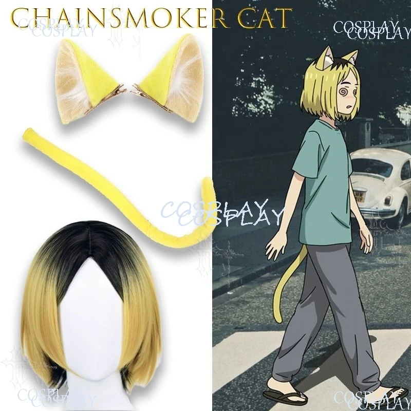Фото Аниме-аксессуар для косплея на Comic Con и Хэллоуин: парик Chainsmoker Cat Etsushimaru Yakuko Yakuneko, пушистый, из смешанного волокна №4