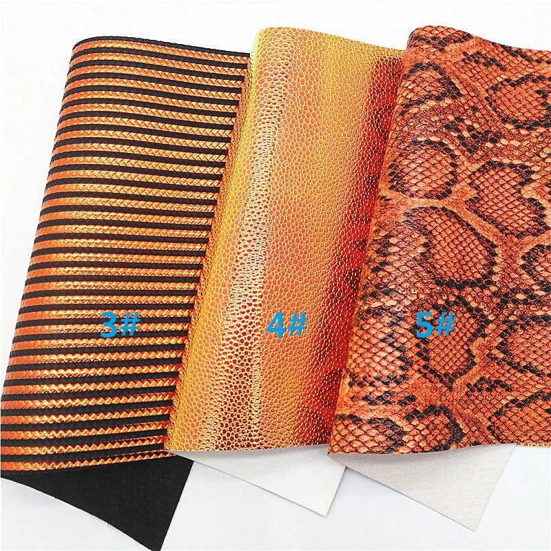 Оранжевые блестящие кожаные листы полосы змея кавира рельефные из синтетической