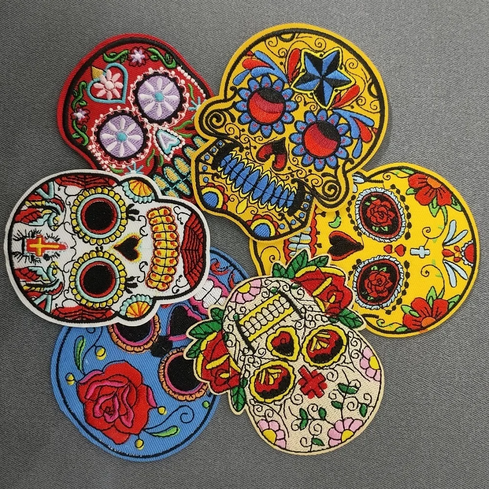 6Pcs Skull Series For on punk Clothes DIY Ironing on Embroidered Patches Hat Jeans T-shirt Sew-on Backpack Patch Applique Badge