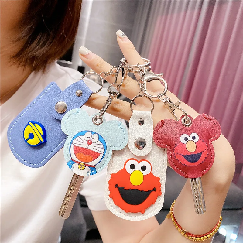 

Anime cartoon leather Key Cover keychain induction access card subway elevator teardrop-shaped small card keychain in one