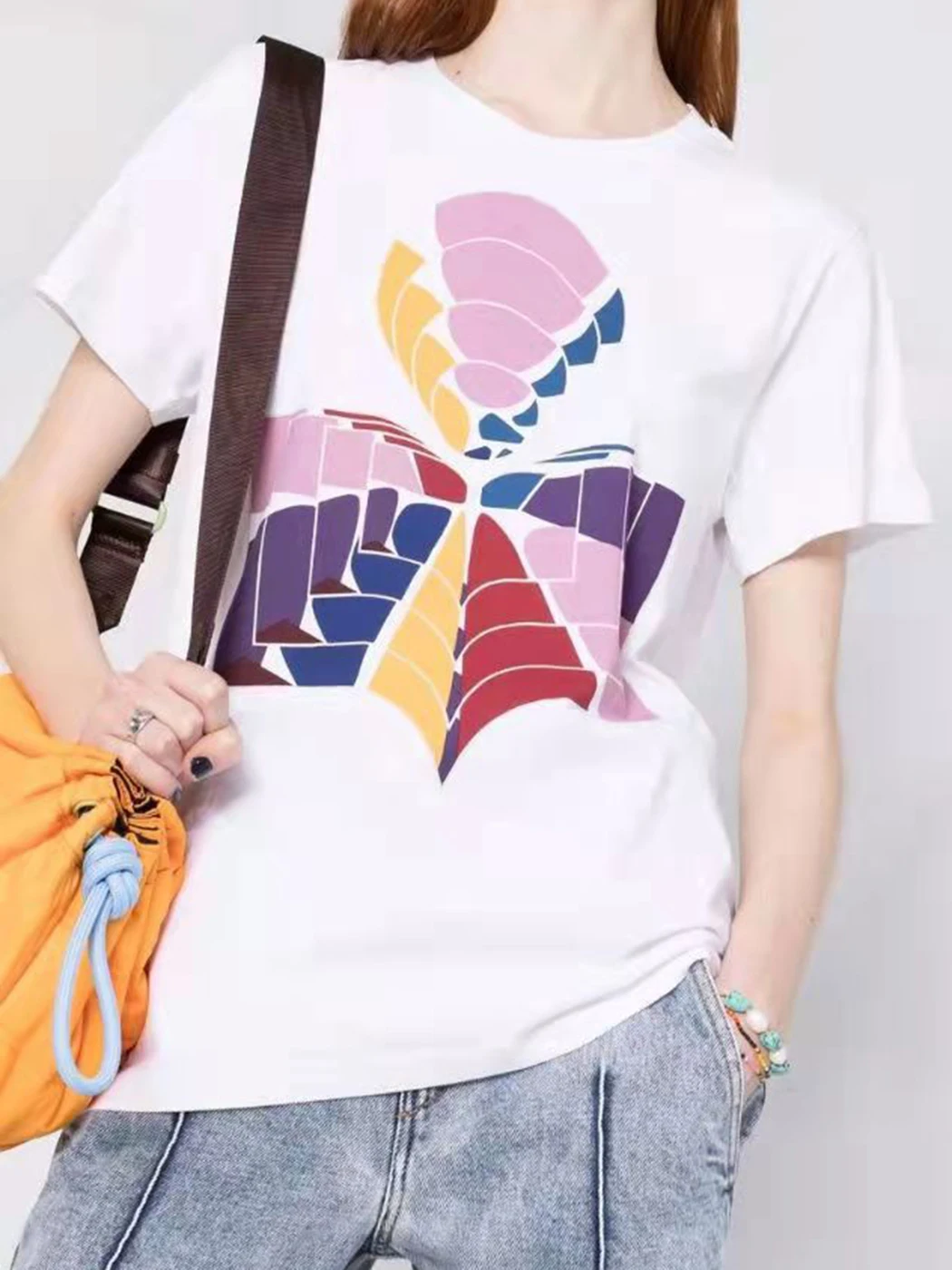 

Design Contrast Color T Shirt Women Summer Geometric Women's Clothing Round Neck High-quality Short Sleeve Streetwear Tops Femme