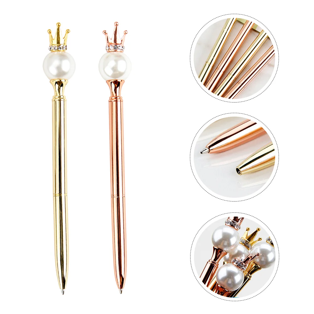 

2pcs Pens Metal Pearl Ballpoint Pens Writing Pen Gift Fun Pens Stationery School Supplies Gift for Kids Students