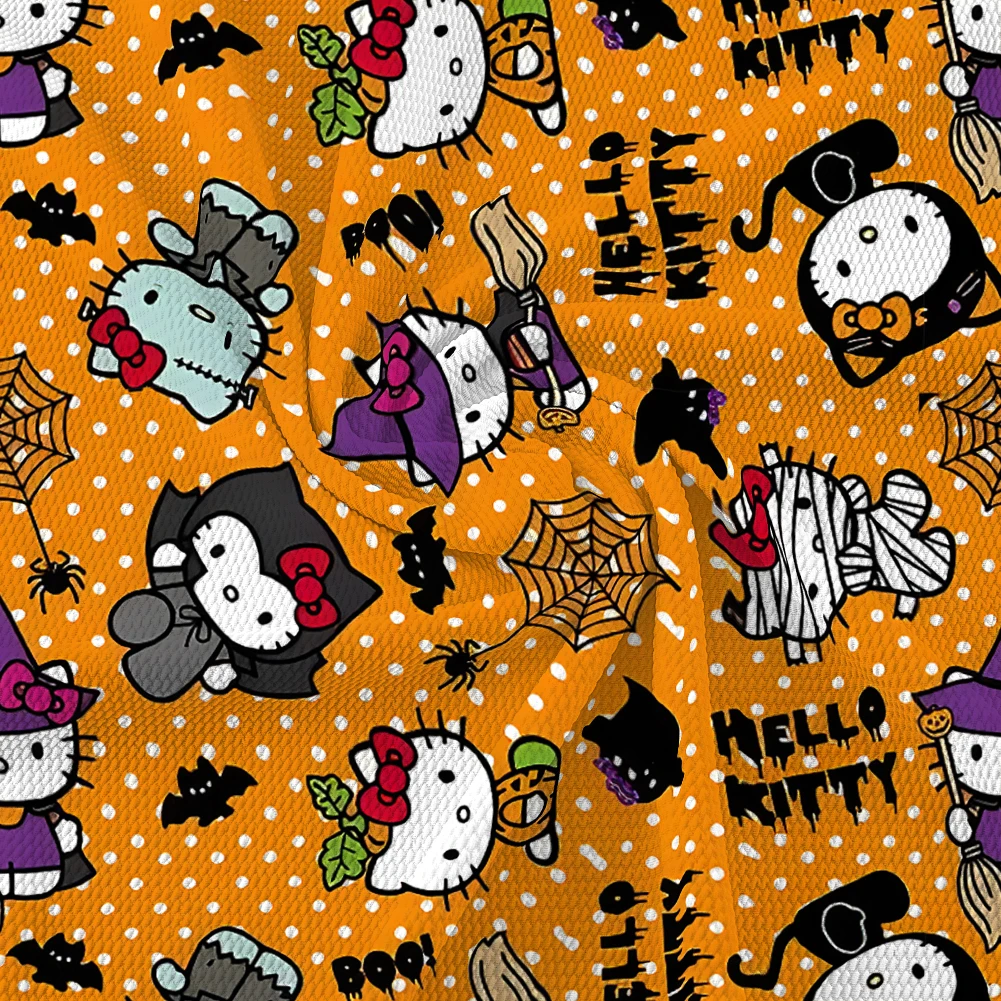 

50*145 Halloween Hello Kitty Sanrio Cotton Bubble Fabric Material Sew Patchwork Quilting Fabrics DIY Children Clothes Needlework