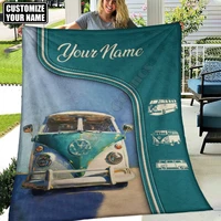 car love campervan custom name flannel blanket print blanket kids adult soft bed cover sheet plush blanket multipurpose blanket