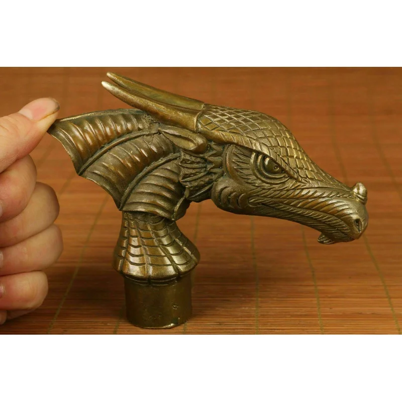 High Quality Chinese Old Bronze Hand Carved Dragon Statue Cane Head Art