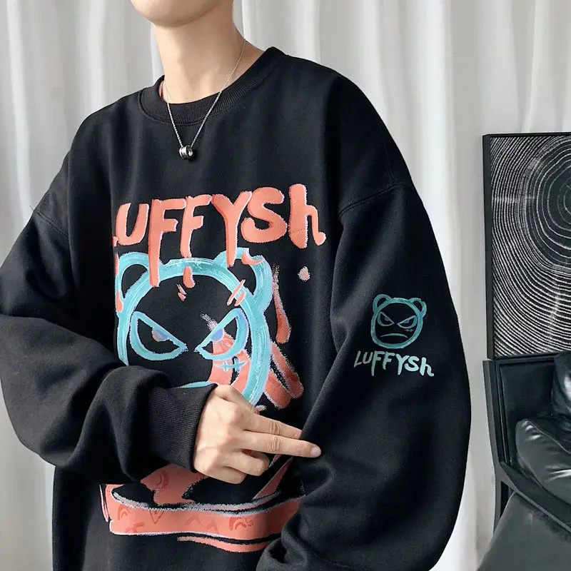 

Men's Sweatshirt Crewneck Sweatshirt Graphic Clothing Plush Thickening Oversized Hoodie Ins Super Fire Graffiti Harajuku Tops