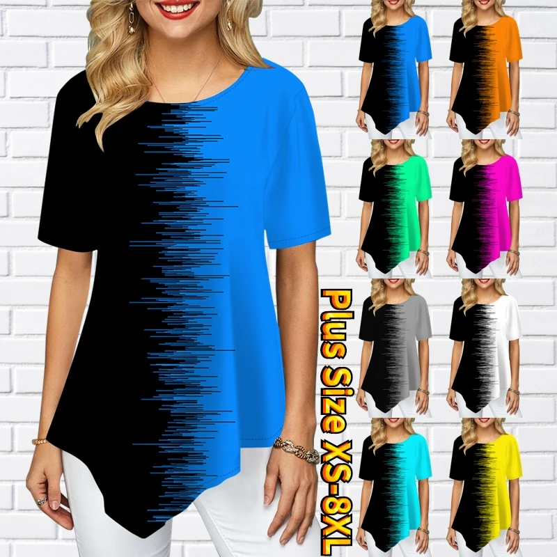 

2022 Summer Women's Abstract Pattern T Shirt Round Collar Printing Basic Pullover Tops Female Comfort T-Shirt Loose Streetwear