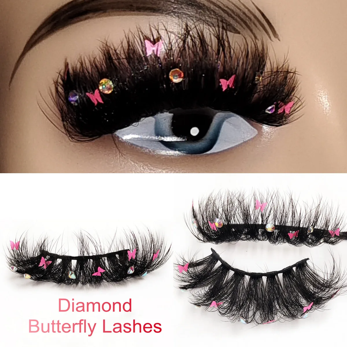 

25 мм пушистые розовые красные синие зеленые голографические алмазные бабочки Wispy натуральные норковые ресницы оптом натуральные накладные...