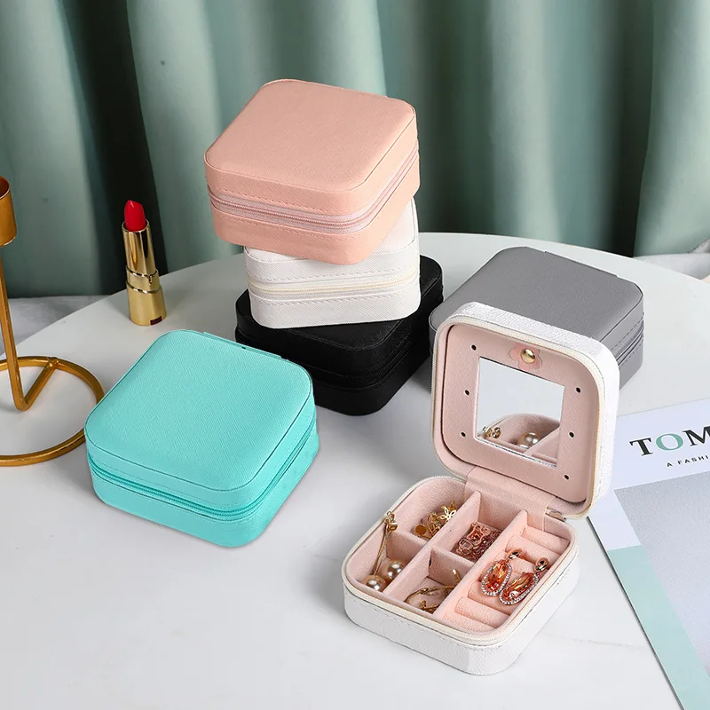 

Jewelry Box Organizer With Mirror Flannelette Pendant Case Personalized Exquisite Gift Container Necklace Ring Storage Case
