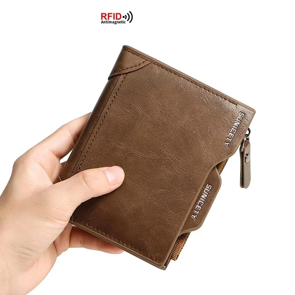 Holiday Gift High-Quality Leather Wallet Clip Two Piece Multi-Functional RFID Anti-Theft Brush Short Men's Leather Bag