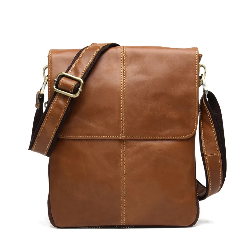 Luxury Genuine Leather Men Shoulder Bags Casual Fashion Messenger Crossbody Bag Retro Vertical Small Satchel Bag For Male