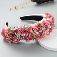 new fashion flower hairhoop rhinestone light luxury pearl sponge wide brimmed three dimensional female hairties hair accessories